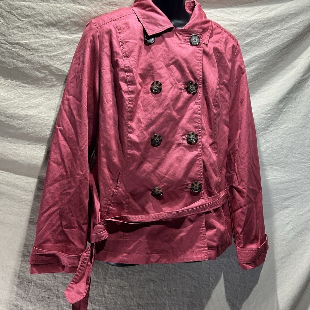 Womens Merona XXL Pink Double Breasted Short Trench Coat Water Repellent Belted